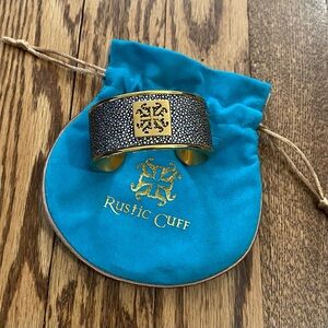 Rustic Cuff Black Shagreen and Gold Cuff Bracelet